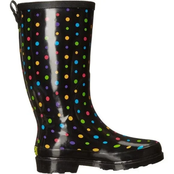NEW Women's Unique Printed Tall 100% Waterproof Rain Boot Adjustable Strap - Picture 6 of 6